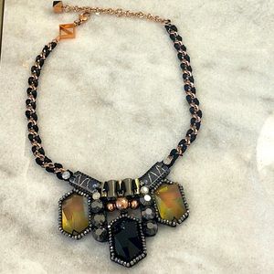 Nocturne statement piece necklace w/rose gold black leather and gorgeous jewels